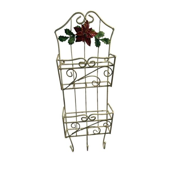 Metal hanging key Rack letter organizer flowers (some rust)18x6.5" - Picture 1 of 8